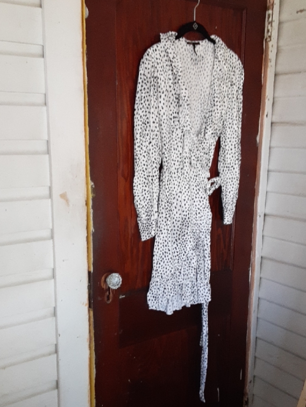 Maje White & Black Hear Wrap Dress with Long Sleeves